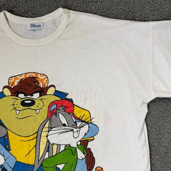 Vintage 1993 White Looney Tunes Hip-Hop XL Graphic T-Shirt- Taz Bugs Daffy -GUC - Picture 3 of 11